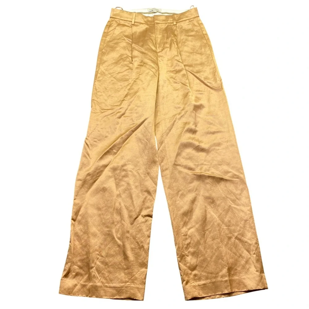 Banana Republic Brigitte Wide Leg Satin Pant Linen Blend Pleated Trousers Sz 4